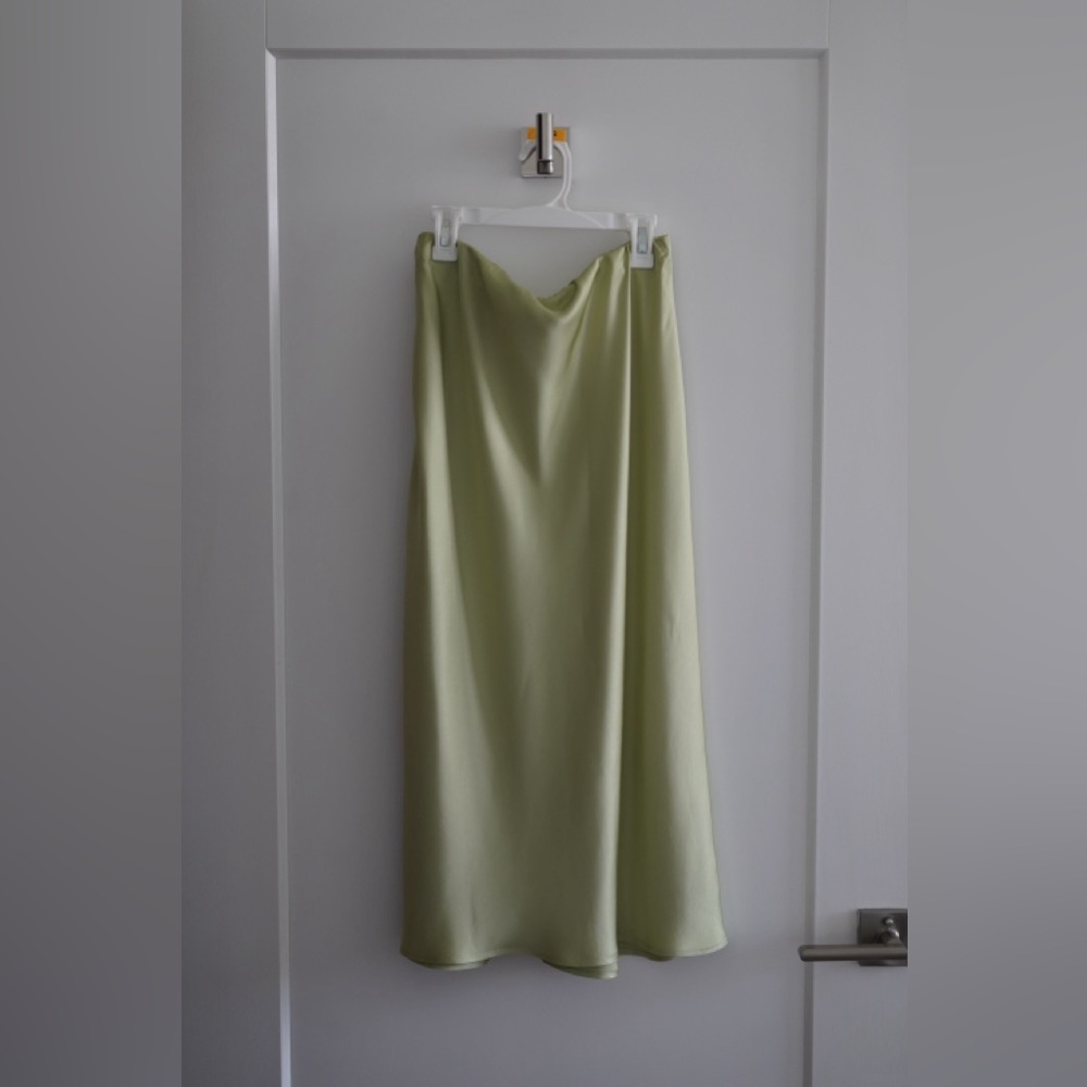 Last Chance - Frank & Oak Satin Midi Skirt in Lichen